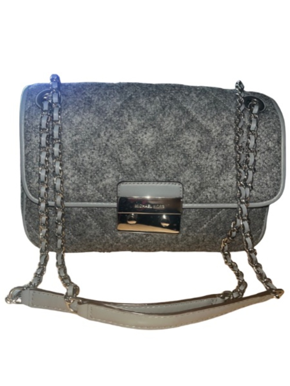 Michael Kors Sloan Large Quilted Wool Felt Chain Shoulder Bag - Grey/Silver